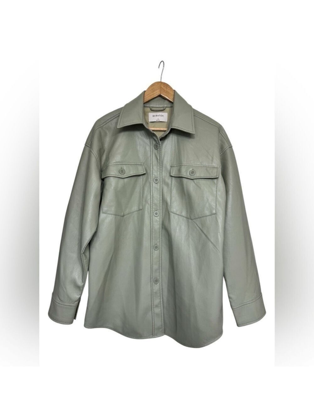 Babaton Faux Leather Shirt Jacket in Sage Green – Size M